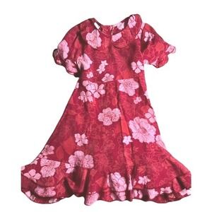 April Cornell Red Pink Floral Kids Girls Party Dress sz 2 Cottage Core